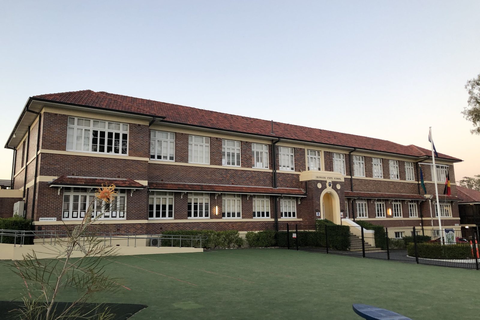 The brick main building of Ironside State School in St Lucia